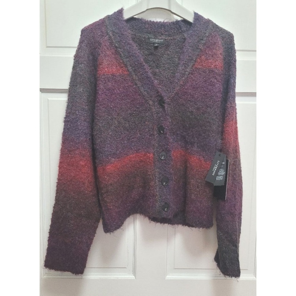 Liverpool Los Angeles Women's Wool Blend Raglan Sleeve Berry Ombre Cardigan - M